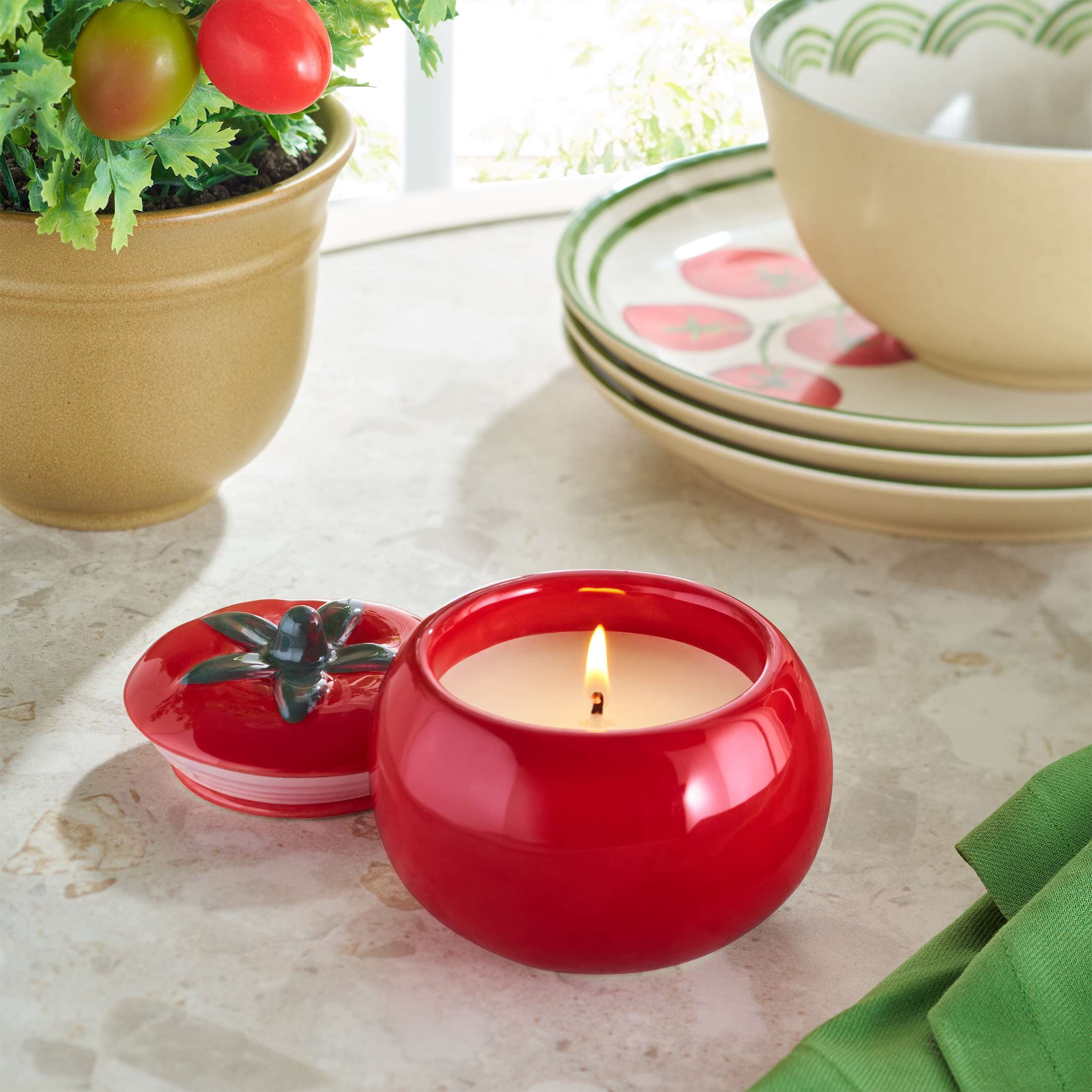 Better Homes & Gardens 1-Wick Ceramic Fruit Candle, Tomato and Thyme, 6 oz