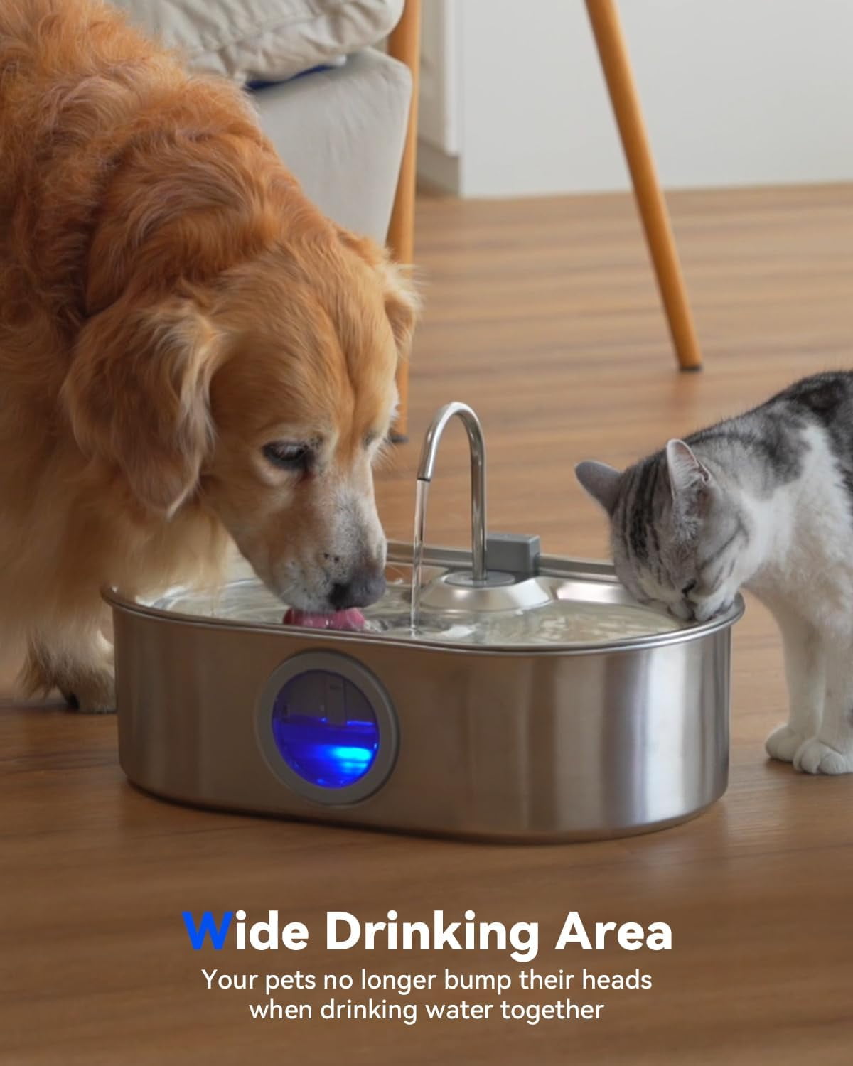 Stainless Steel Automatic Pet Water Fountain with 13L Capacity, Wide Drinking Area and Water Level Window for Large Dogs
