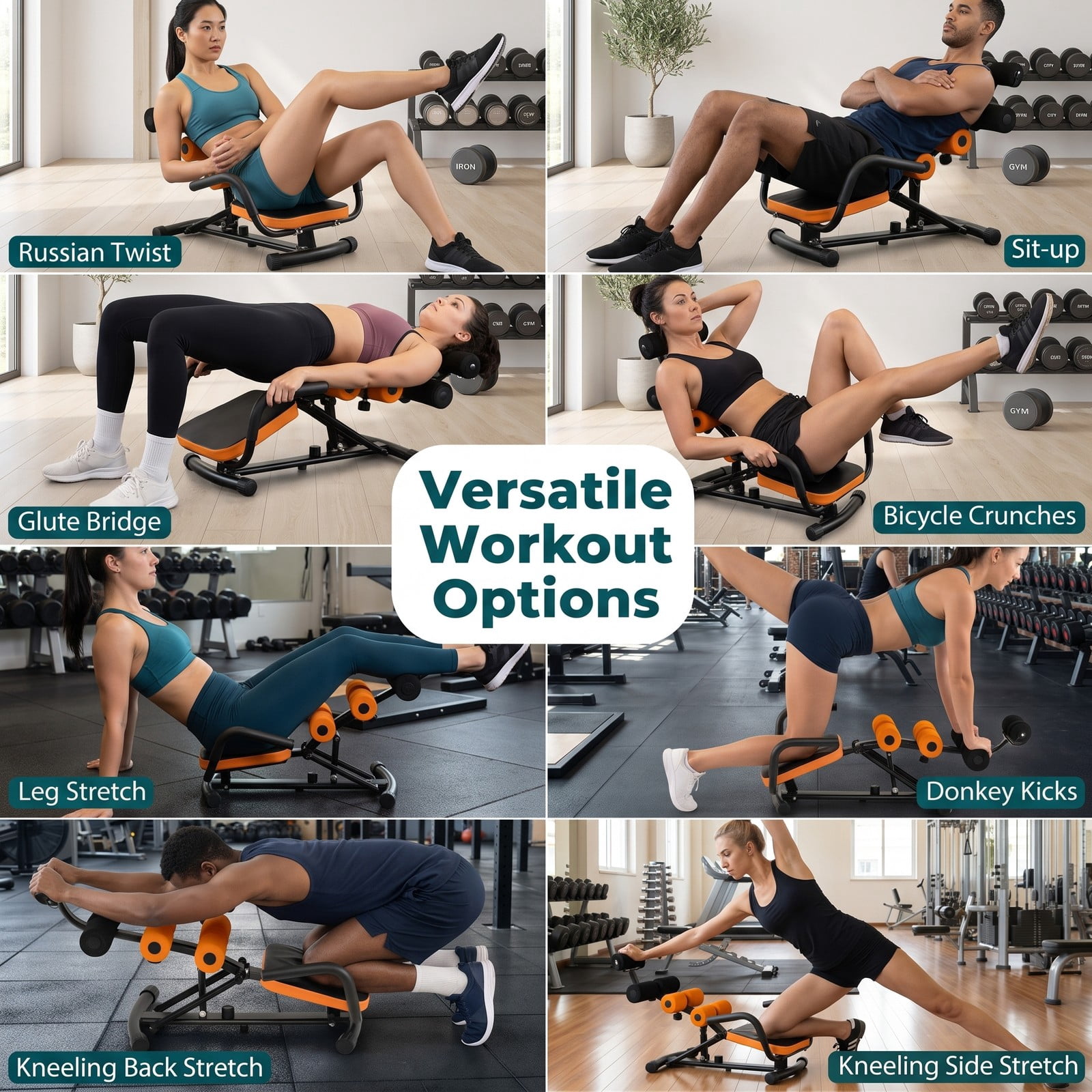Airfind Abdominal Trainer Core Crunch Exercise Bench Machine, Adjustable Height Ab Twister Workout Equipment for Home Gym, Orange