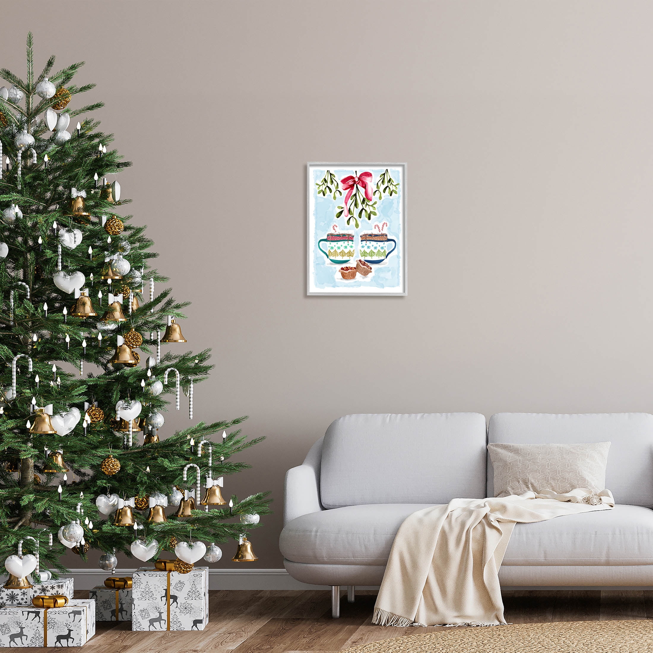 Cozy Winter Cocoa Dessert Holiday Graphic Art Gray Framed Art Print Wall Art