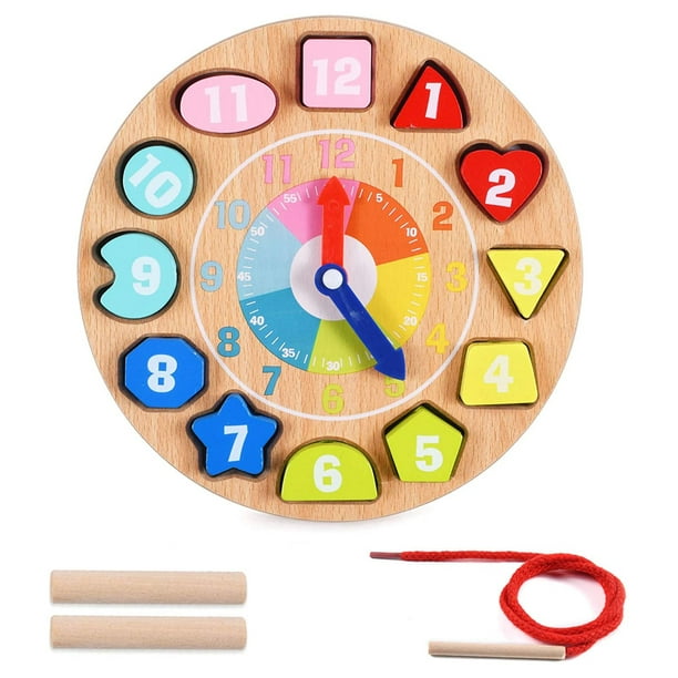 Kids Toy Wooden Clock for Learning Time With Numbers And Shape Puzzle