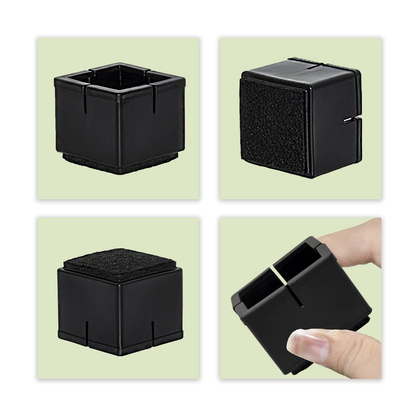 Flyshop Square Flexible PVC Leg Tips with Felt Furniture Chair Leg Caps Floor Protectors, 1-3/16" to 1-3/8", 31 to 36 mm, Black, 10Pcs (Type 8)
