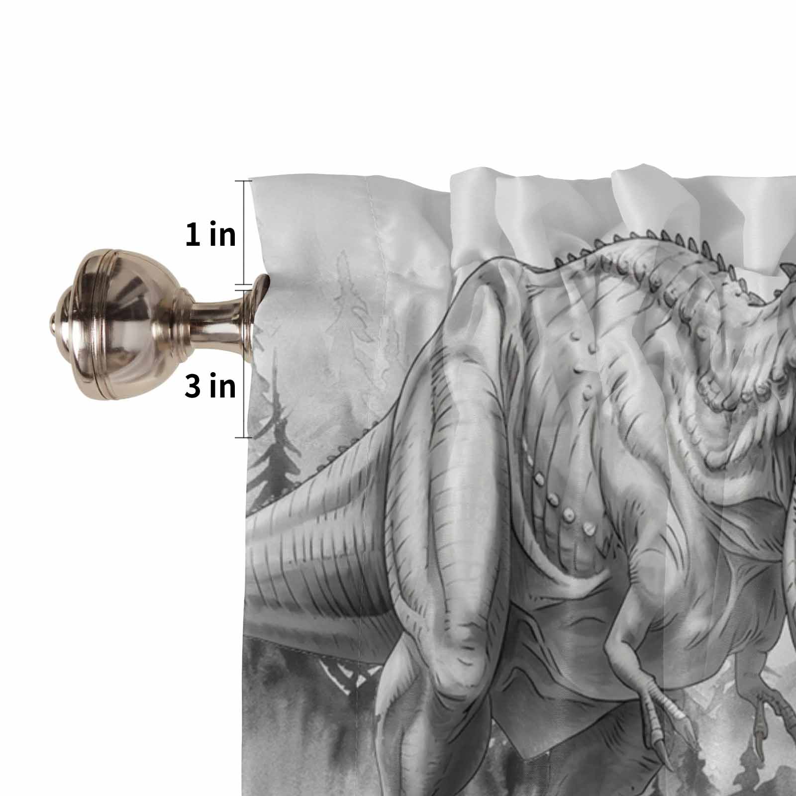 nqOlkjepod Dinosaurs Boy Farmhouse Short Window Curtain Valances, Gray Funny Cartoon Forest Animals Rod Pocket Kitchen Valances for Living Room Bedroom Bathroom Cafe, 1 Panel - 60" x 18"