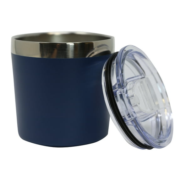 MIRA 9oz Insulated Lowball Rocks Tumbler - Stainless Steel - Whiskey, Cocktail, Wine Glass with Lid, Admiral Blue