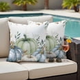 thumbnail image 4 of Blue Pumpkin Fall Outdoor Waterproof Pillow Covers, Green Thanksgiving Leaves Floral Decorative Square Throw Pillowcase Sofa Cushion Sham for Patio/Couch/Chair, 24"x24" 2 Pack, 4 of 8
