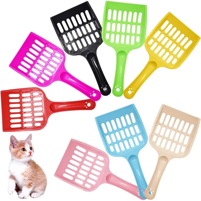 Pala para arena para gatos, 8 piezas, pala para arena para gatos, pala de plástico para arena para gatos con mango largo, herramienta de limpieza para mascotas JM