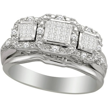 1/3 Carat T.W. Princess Diamond Sterling Silver Bridal Set