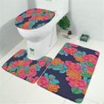 thumbnail image 2 of Pioneer Flower Floral Print Pattern Bathroom Rugs Sets 3 Piece,Toilet Cover Set,Absorbent Non Slip Bathroom Mats Sets with U-Shaped Contour Rug Toilet Rug Set, 2 of 5