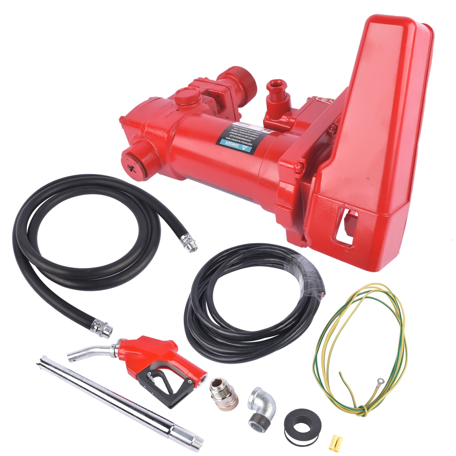 Mustrod High Flow 12V 25 GPM Fuel Transfer Pump Cast Iron w/Automatic Nozzle & Hose for Gasoline Diesel