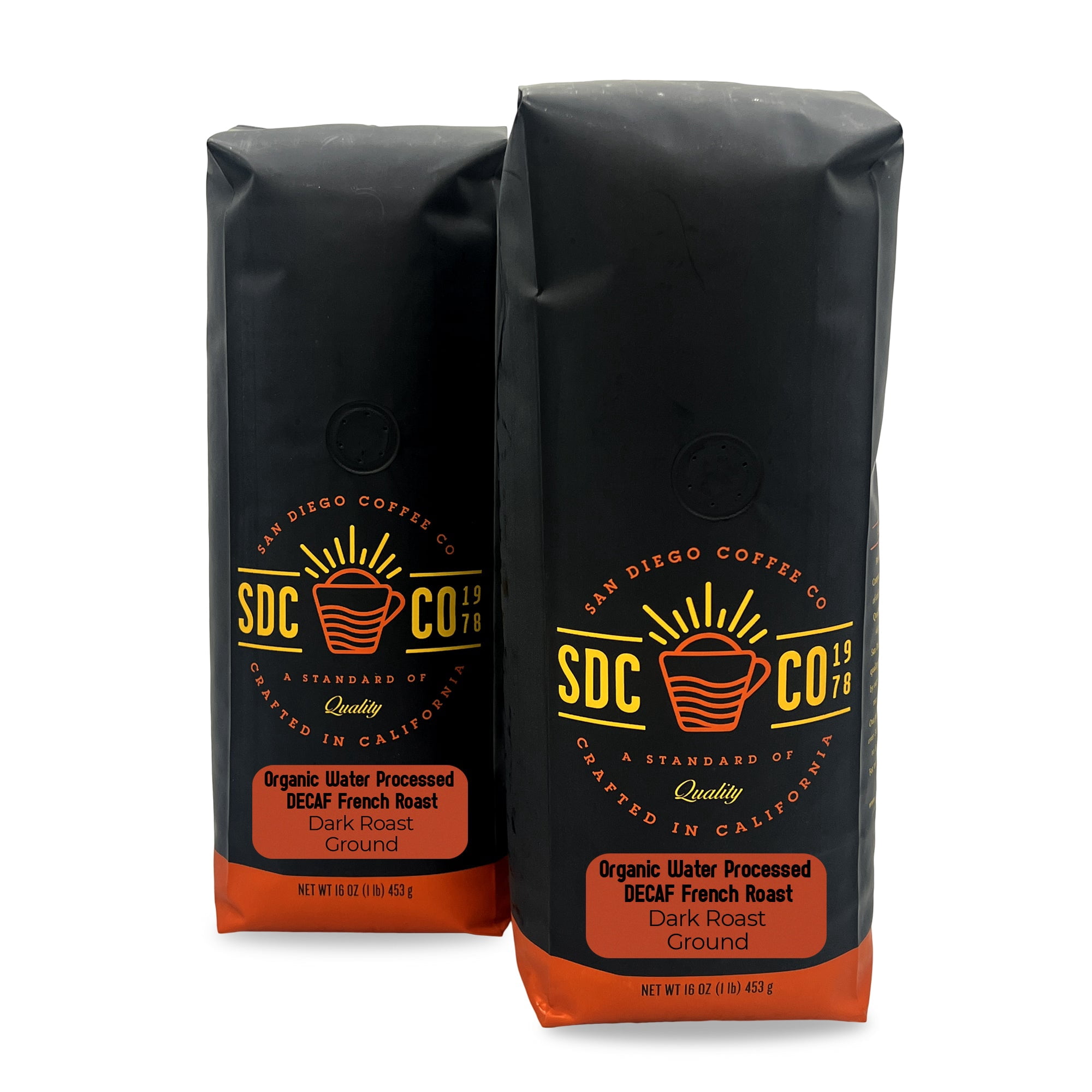 San Diego Coffee Organic French Roast DECAF, Dark Roast, Ground Coffee, 16-Ounce Bags (Pack of 2)