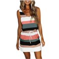 thumbnail image 1 of Robes d'Été pour Femmes Casual V Cou Sans Manches Spaghetti Robe Rayé Cordon Mini Robe avec Poches, 1 of 5