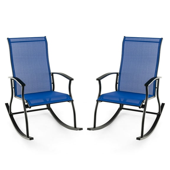 Gymax Set of 2 Outdoor Rocking Chairs Patio Rocker with Breathable Fabric, Navy and Black