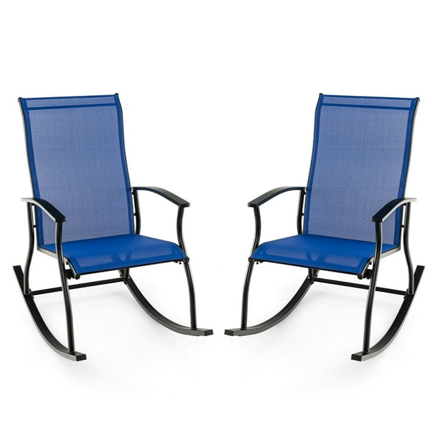 Gymax Set of 2 Outdoor Rocking Chair Patio Rocker w/ Breathable Fabric