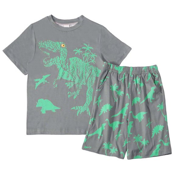 WRKEKC Boys 2 piece Outfits Kids Dinosaur Print Short Sleeve Tee and Elastic Waist Shorts Set Casual Outfit for Boys 3-8 Years