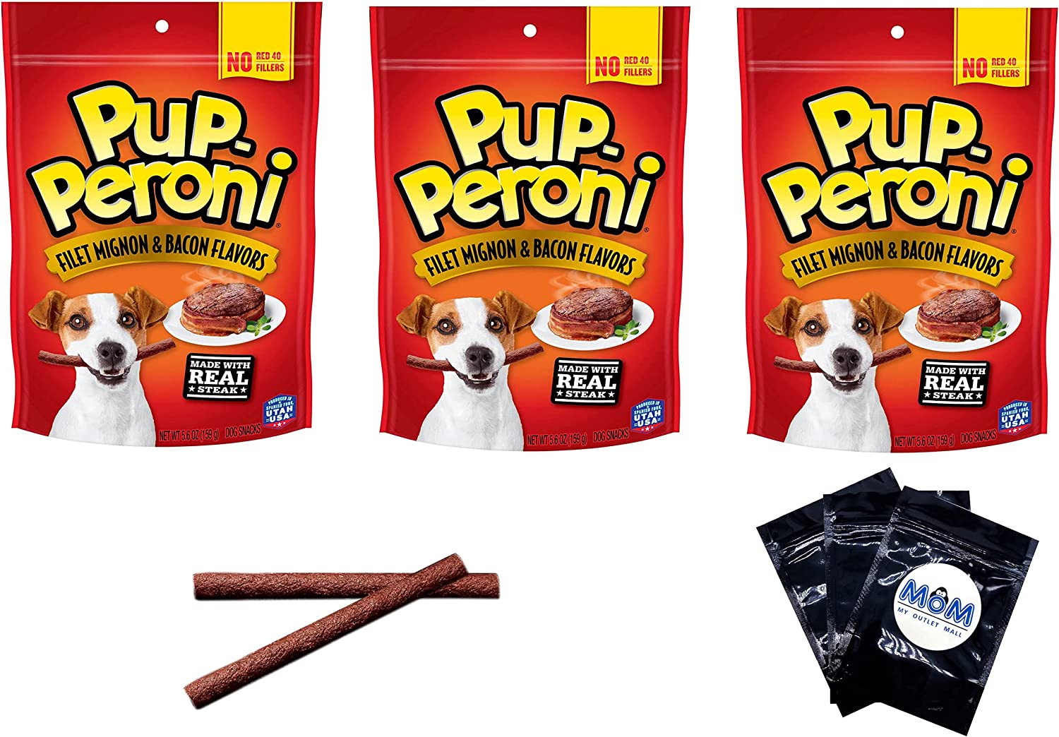 PupPeroni Dog Treats Filet Mignon Bacon Flavor Dog Snacks 5.6oz (3