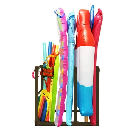 Essentially Yours 3 Bar Pool Float and Accessories Storage Rack | Stores Floats Tubes Towels Goggles and More (Brown)