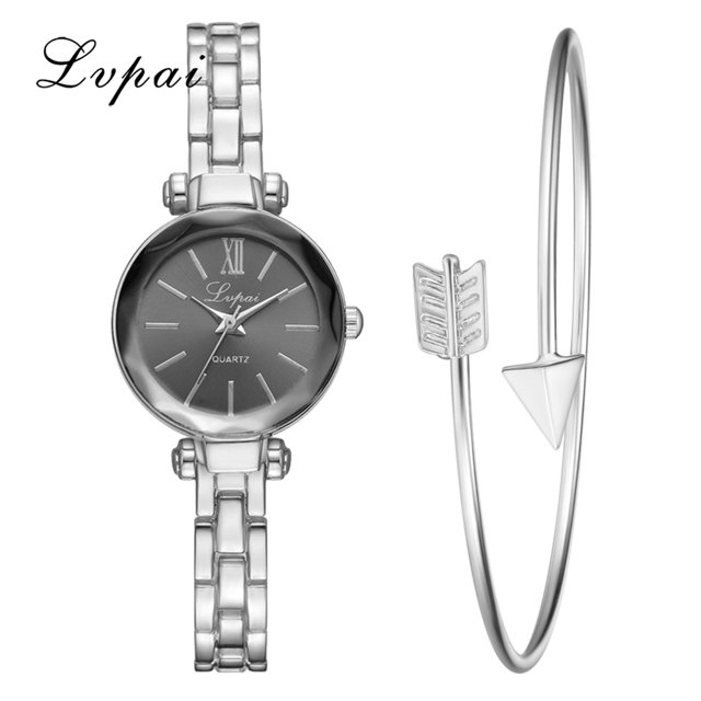 LVPAI Moda Casual Mujer Reloj de Pulsera Reloj de Cuarzo de aleación y Traje de Pulsera (Negro Plateado)