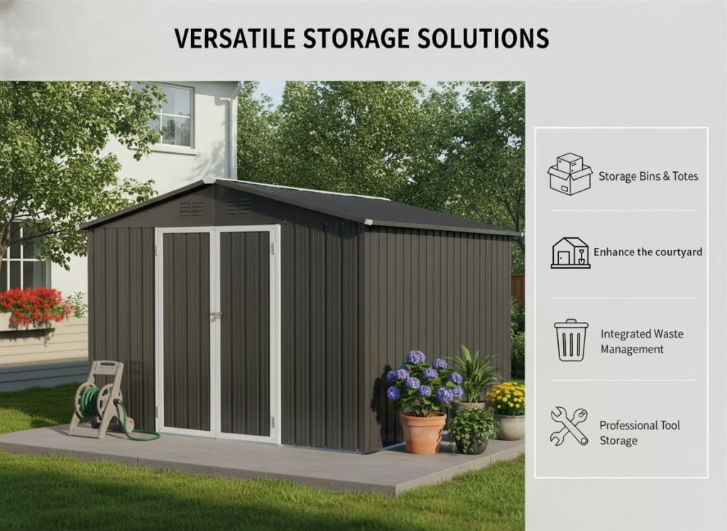 Aukfa 12x10 FT Metal Outdoor Storage Shed with Lockable Double Doors & Ventilation, Heavy-Duty Galvanized Steel Garden Shed for Backyard Patio Lawn Tool & Bike Storage, Gray