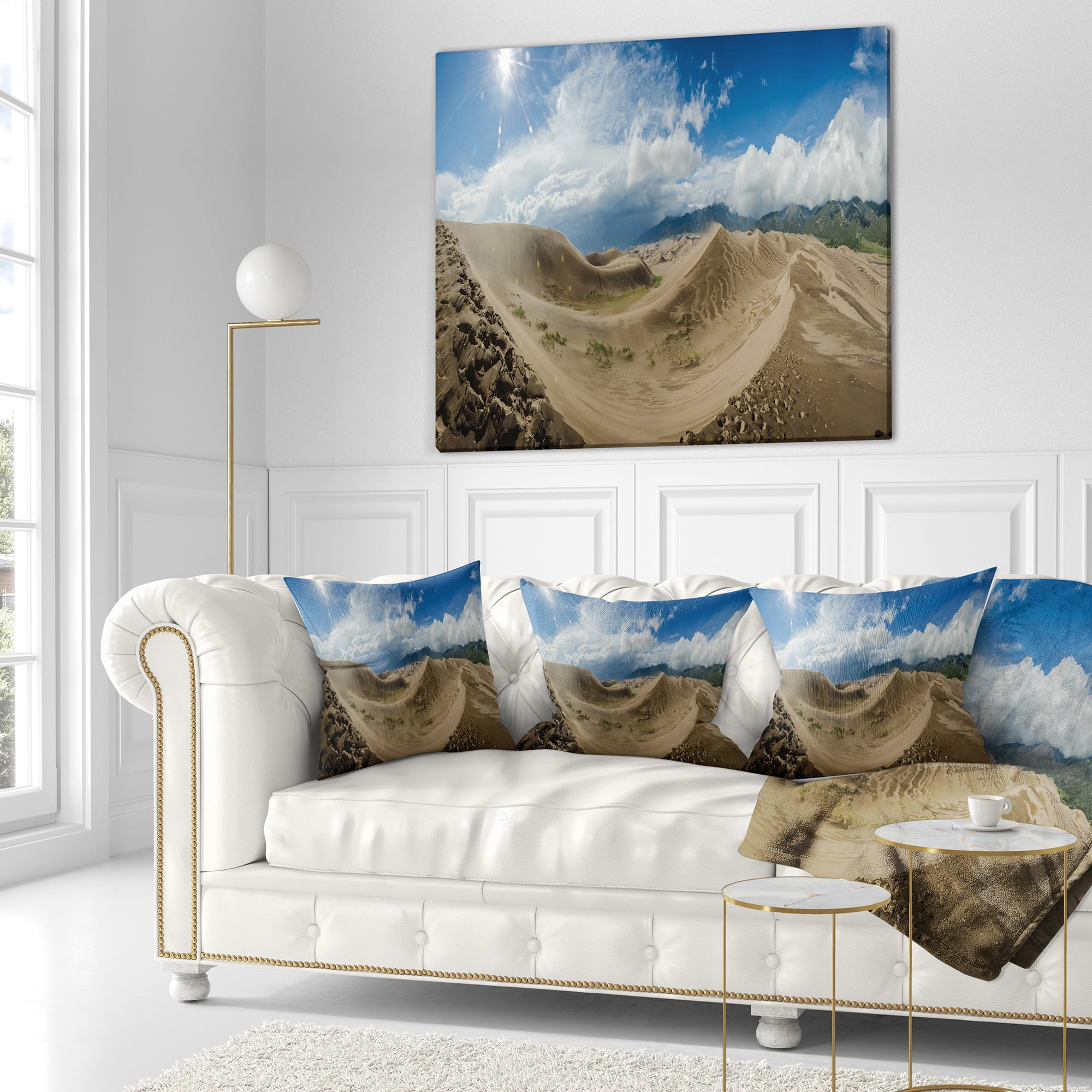 Designart Massive Sand Dunes Panorama - Landscape Printed Throw Pillow - 16x16