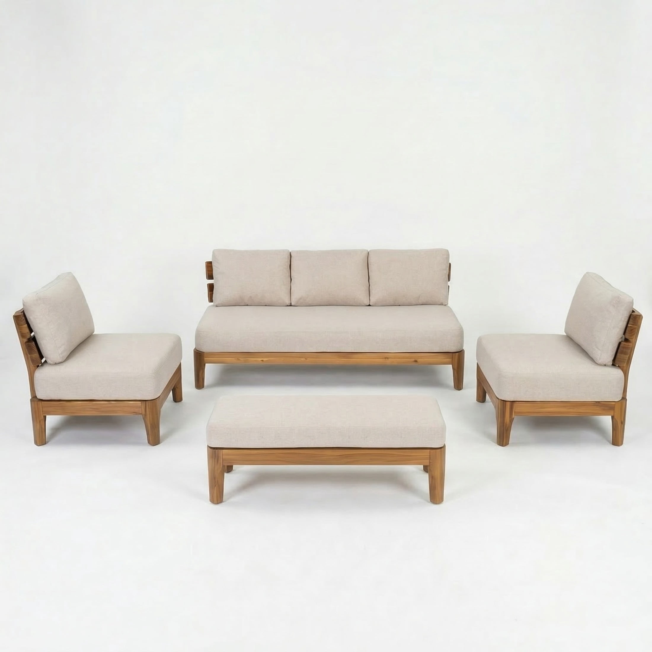 Christopher Knight Home 4-Piece Outdoor Patio Set with Cushions, Acacia Wood Frame, Teak + Beige