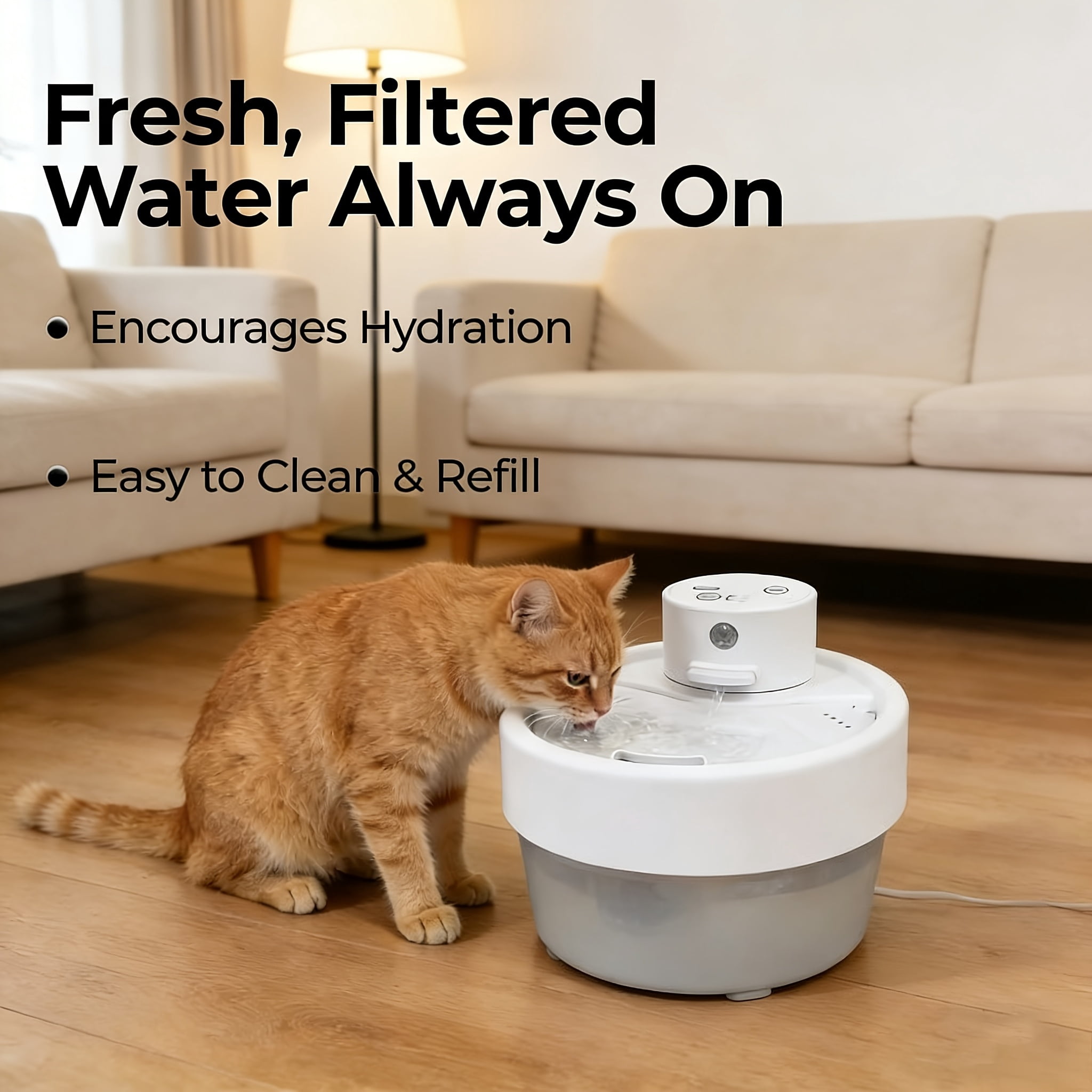 Smart USB Cat Water Fountain - Rechargeable Battery-Free Pet Dispenser with Quiet Circulating Water System for Cats & Small Dogs
