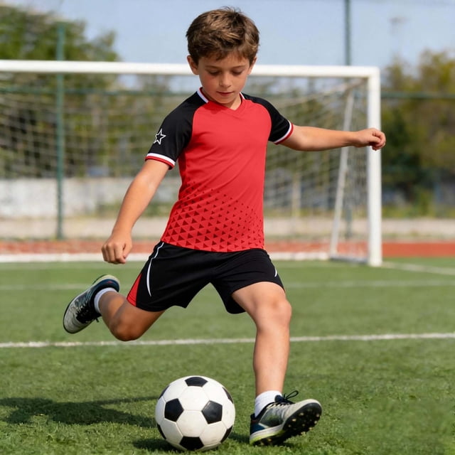 Ensemble de Soccer pour Garçons Ados à Séchage Rapide, Ensemble de Soccer 2 Pcs, Maillot et Shorts, Ensembles Athlétiques Rouges, Ensembles Courts, Taille 13-14 Ans pour Garçons Filles