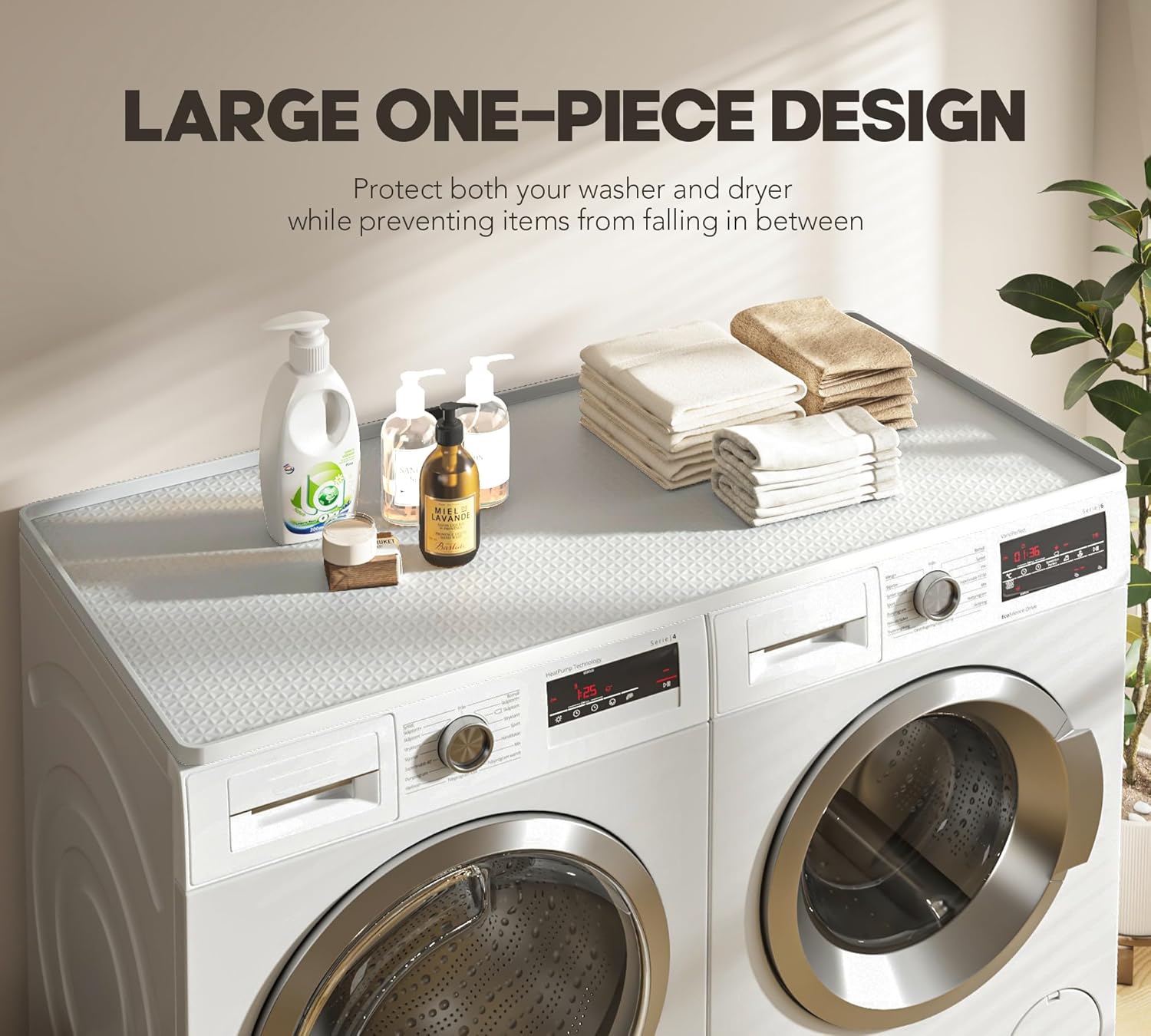 Washer Dryer Countertop, 51.2" x 25.6" Large Washer and Dryer Covers for The Top, Non-Slip Waterproof Silicone Dryer Top Protector Mat, Washer Dryer Topper for Laundry Room Kitchen Home（White）