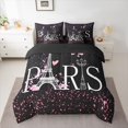 thumbnail image 2 of Homewish Pink Sequin Print Bedding Comforter Set 7pcs for Girl, Paris Eiffel Tower Queen Bedding Sets, Fashion Love Heart Reversible Queen Sheet Sets, Breathable Home Decor, 2 of 7