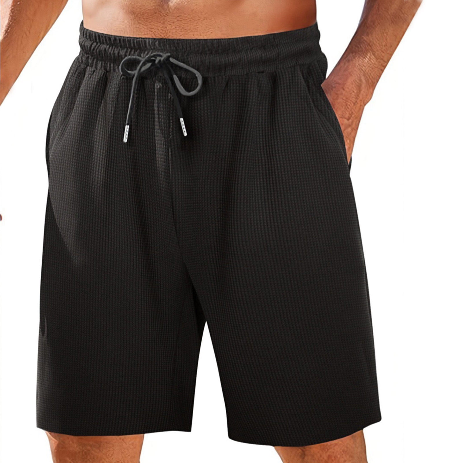 BXINGOHAI Waffle Sweat Shorts For Men Breathable Drawstring Jogger Shorts 2024 Summer Lightweight Workout Shorts With Pockets Elastic Waistband Today Sales Black,XXL