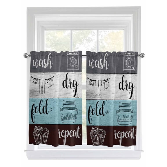 Kitchen Curtains 45 Inches length, Laundry Room Window Treatment Curtain Drapes, Wash Dry Fold Repeat Splicing Colorful Wood Lightweight Window Panels for Living Room Bedroom, 52"x45", 2 Panels