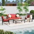 thumbnail image 5 of Mondawe 4-Piece Aluminum Outdoor Patio Furniture Set, Modern Outdoor Sectional with Outdoor Patio Coffee Table & 7 Inch Cushion，Red, 5 of 7