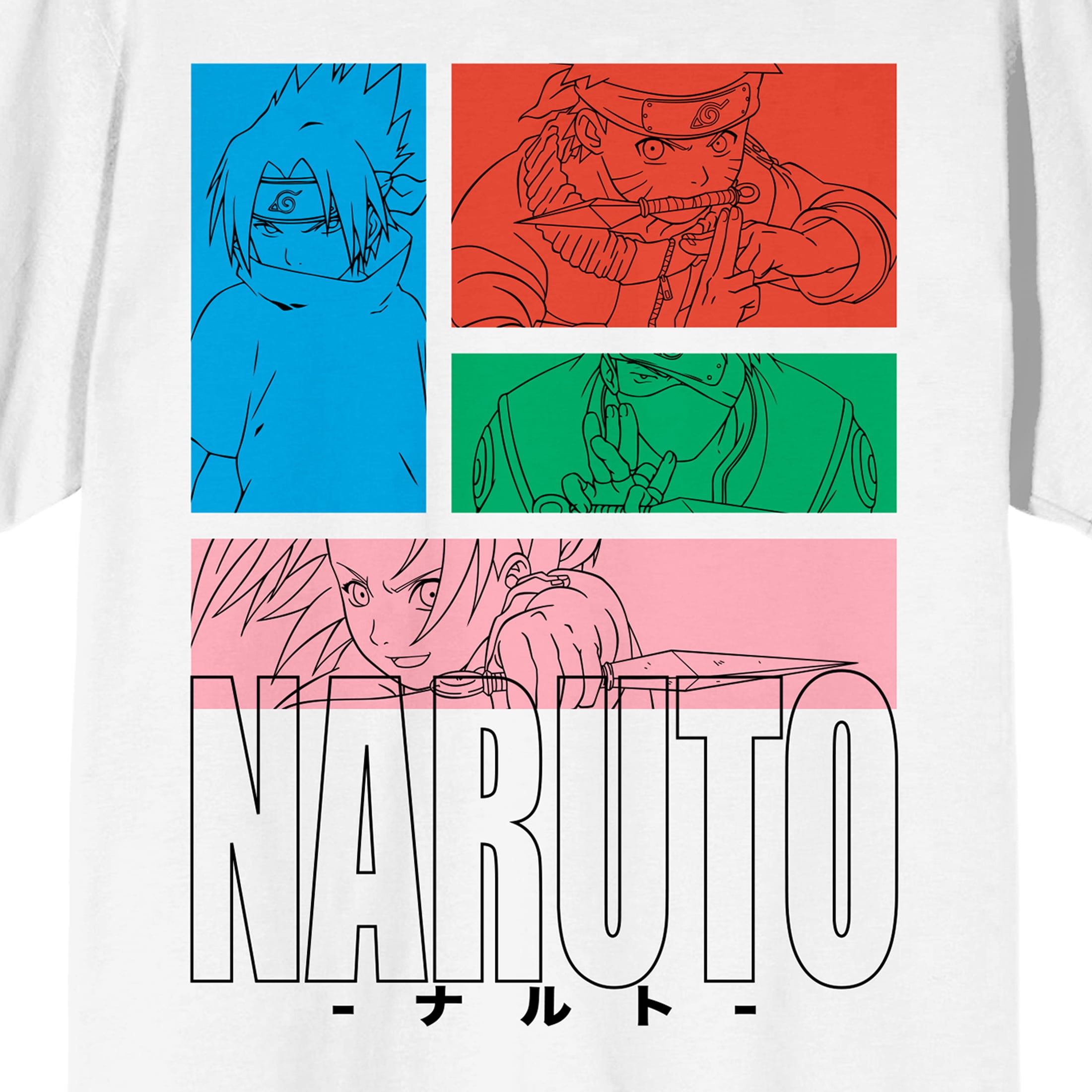 Naruto Classic Group Squares Crew Neck Short Sleeve Men's White T