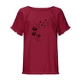 thumbnail image 5 of Blusa de manga corta con estampado regular de flecos y cuello redondo de algodón y cáñamo para mujer OAVQHLG3B Store  lin121212, 5 of 5