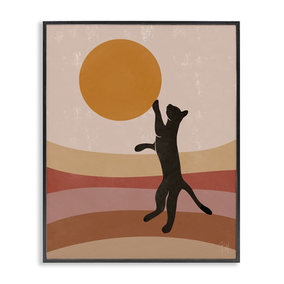 Stupell Industries Modern Black Cat Reaching Stripes Pattern Black Framed Giclee Art, 11 x 14, by Birch&Ink