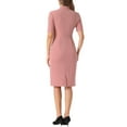 thumbnail image 3 of Vestido ajustado de mujer Inspire Chic con escote en V y mangas cortas, vestido midi bodycon para el trabajo en gris y rosa, talla S, 3 of 6