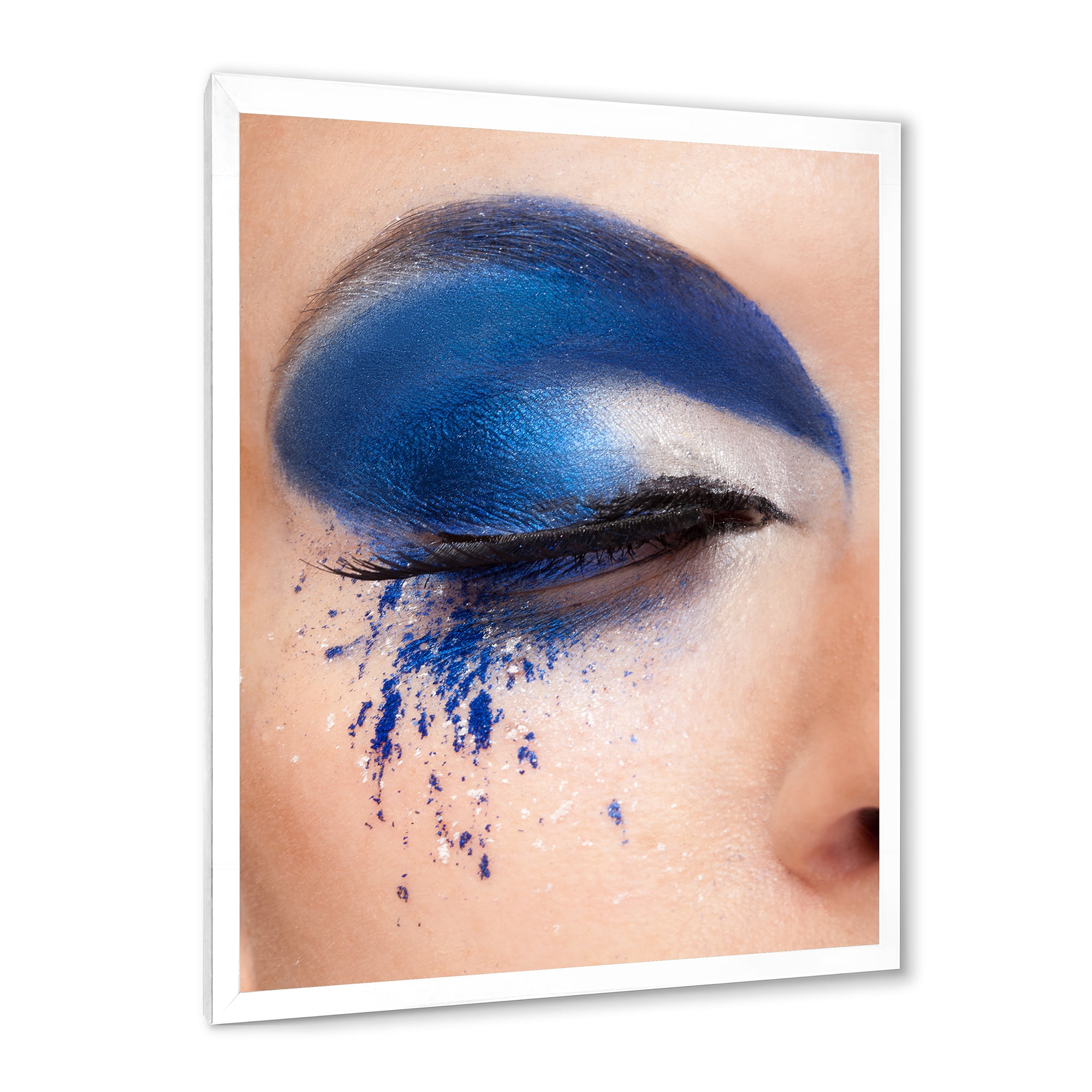 Designart 'Closed Woman Eye With Blue Fantasy Make Up' Modern Framed Art Print
