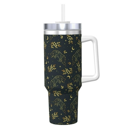 

Sikiie Golden line fox Insulated Stainless Water Bottle Lid Travel Mug Cup Insulated Tumblers Cup 40oz Ice Bully With Handle