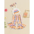 thumbnail image 3 of Suealasg Baby Girl 1st Birthday Outfits Sleeveless Letter Print Cami Tops +Flower Stripe Print Flare Pants +Headband 3Pcs Newborn Infant Girls Summer Beach Vacation Clothes  0-1 Years, 3 of 8