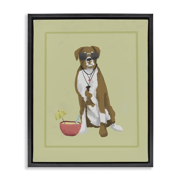 Stupell Industries Boxer Beach Day Black Framed Floater Canvas Wall Art, design by Sadie Harper