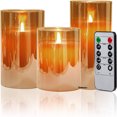 thumbnail image 1 of Vela intermitente sin llama Vela con pilas Vela de vidrio de simulación con temporizador de circulación acrílico remoto Moda 24 horas 3 velas LED Velas grandes, 1 of 7