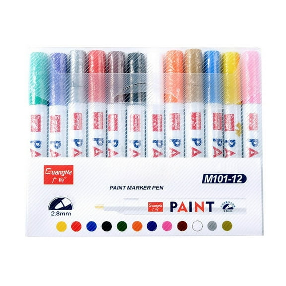 Acrylic Paint Markers 12pcPaint Pen Marker Color Oily Marker Pen Tire Ceramic Paint Touch-up Pen Pen1ml for Rock Painting,Stone,Ceramic,Glass,Wood,Tire,Fabric,Metal,Canvas