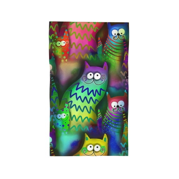 YFYANG Absorbent Towel, Soft Skin-Friendly Watercolor Doodle Cartoon Cat Washcloth Bath Towel, Suitable for All Skin, 27.5 x 16-inch