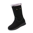 thumbnail image 3 of Domuza Women Fleece Lined Mid Calf Winter Boots, Side Zipper Pocket Decor Warm Snow Boots Black 9（EU-42）, 3 of 9