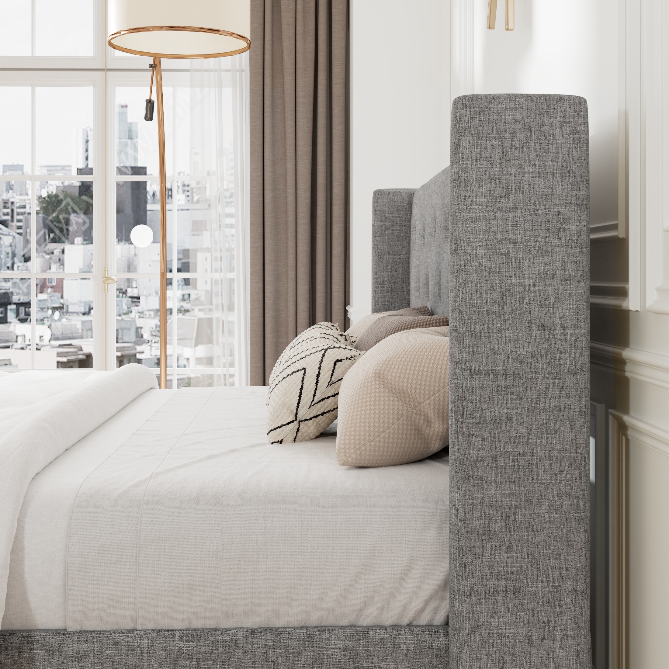 Allewie Queen Size Lift Up Platform Storage Bed Frame with Button Tufted Upholstered Wingback Headboard, Light Gray
