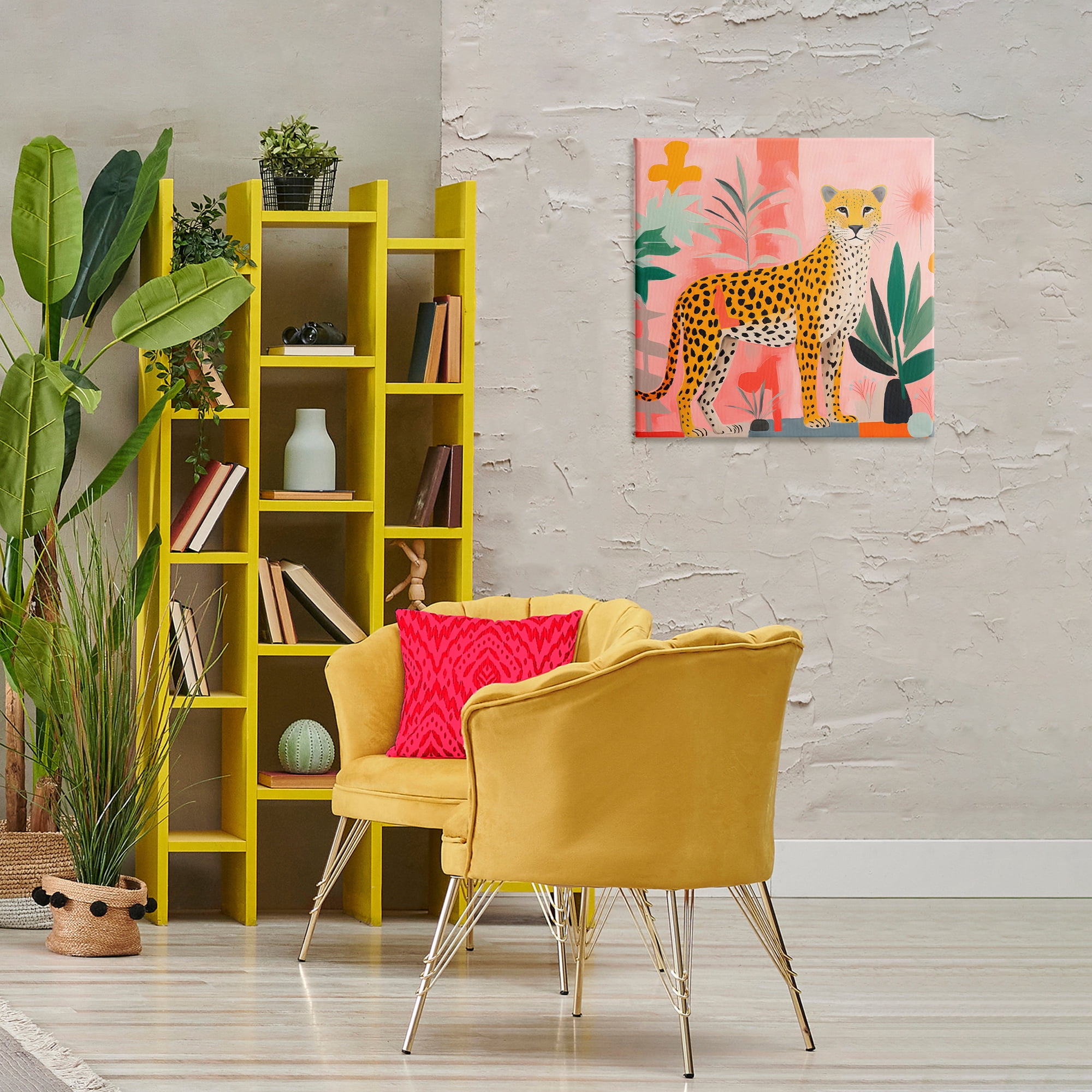 Stupell Industries Standing Leopard & Plants Animals & Insects Painting Gallery Wrapped Canvas Art Print Wall Art, 24 x 24