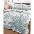 thumbnail image 3 of Quilts Twin Size Bedding Set, Teal Green Turtle Coastal Lightweight Quilted Comforter, Nautical Coral Seahorse Summer Soft Reversible Bedspread Coverlet with Pillow Covers for All Season, 68" x 86", 3 of 7