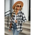 thumbnail image 6 of Womens Button Down Flannel Shirts Long Sleeve Plaid Shackets Business Casual Blouse Top Black & White L, 6 of 8