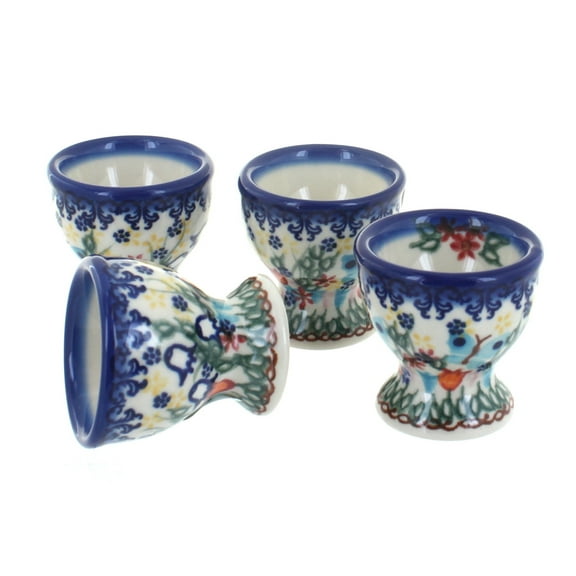 Blue Rose Polish Pottery Garden of Eden Egg Cup Set