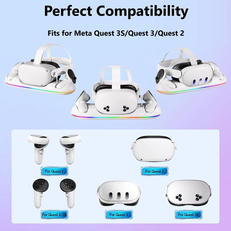 Pecham VR Charging Dock Fit for Meta Quest 3/Quest 3S/Quest 2, RGB