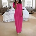 thumbnail image 2 of Bmawag Dresses for Women Plus Size Crew Neck Solid Color Short Sleeve Summer Casual Comfortable Beach Vacation Maxi Dress, 2 of 6